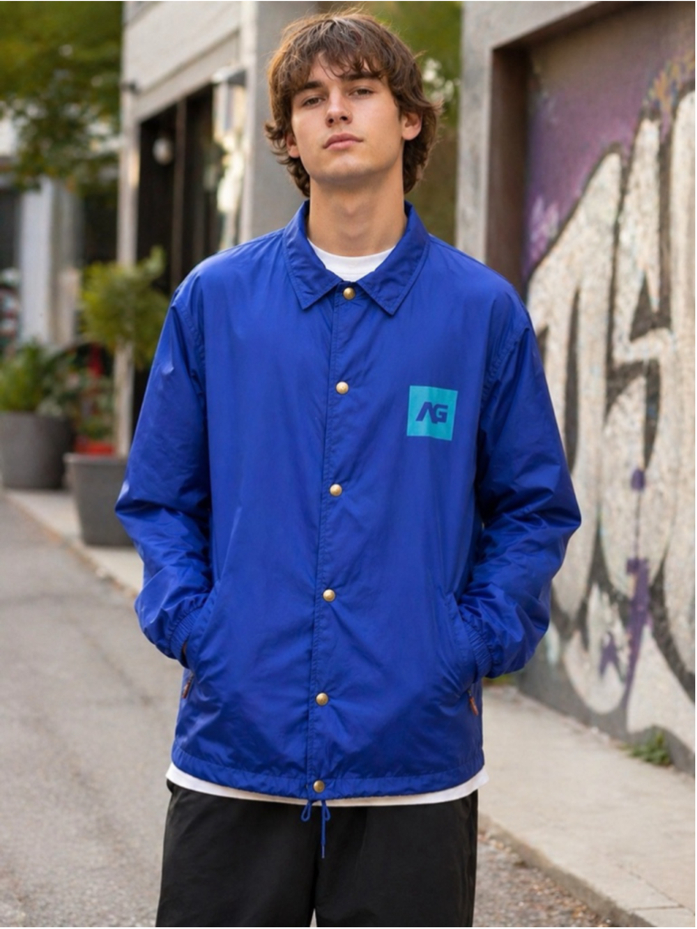 Analog Jacket Men XL Windbreaker Athleisure Y2K Burton AG Snap Streetwear Blue